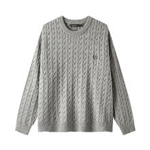 gxgjeans 25年冬新品 美式刺绣绞花保暖圆领毛衣针织衫 灰咖色