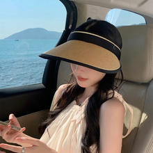 达芬奇密码 草编黑胶大檐防晒空顶帽 遮阳帽 户外防晒太阳帽