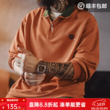 20点:马登工装 纳瓦霍撞色叠领polo衫 男秋季假两件宽松长袖T恤 加州橙 XL