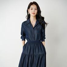 晚白 法式翻领牛仔衬衣女