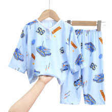 夏天儿童睡衣宝宝长袖卡通空调服中大童男女孩棉绸短袖家居服套装