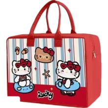 红色KT猫 卡通毛毡旅行包 大容量手提收纳包 40cm*30cm*20cm 可挂行李箱