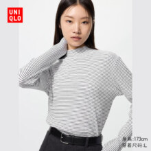 优衣库 女装罗纹条纹高领T恤/长袖481026