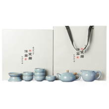 初伍 汝窑功夫茶具套装 故里吉祥壶9件套+宋瓷礼盒