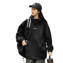 罗蒙 ROMON 冲锋夹克 男女户外登山服 连帽外套 防风防水 黑色 L