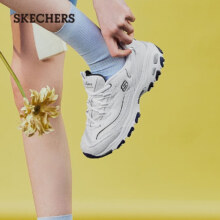 16日0点：斯凯奇（Skechers）女鞋小白熊女士休闲鞋子厚底增高百搭运动软底老爹鞋女99999863 白色/海军蓝色