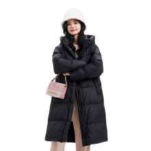 雪中飞 女士长款连帽过膝羽绒服 黑色 8056 M 160/84A