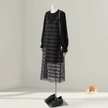 她池 时髦连衣裙套装春装新女士镂空裙搭针织裙小众两件套