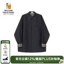 William fox&sons 男装定染湛蓝色斜纹肌理牛仔辑明线宽松休闲贴袋牛仔复古衬衫外套