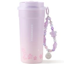 星巴克 暮樱翩翩双饮口不锈钢杯 480ml 保温咖啡泡茶水杯 配挂件 礼物男女