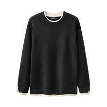 gxgjeans 美式假两件休闲时尚打底圆领毛衣针织衫 黑色