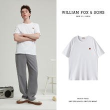 需首购、PLUS：William fox&sons 威廉福克斯 复古刺绣短袖T恤男 白色