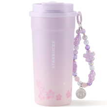 星巴克 暮樱翩翩双饮口不锈钢杯 480ml 保温咖啡泡茶水杯 配挂件 礼物男女