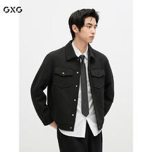 GXG 男装 条纹提花肌理翻领夹克外套秋季 黑色 170/M