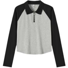 森马 POLO衫女短款拼色插肩袖 00329 灰黑色调 S
