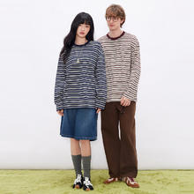 gxgjeans 26春新品 美式条纹宽松休闲圆领长袖T恤 红灰条