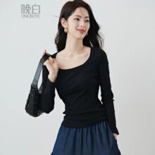晚白  方领正肩T恤衫女