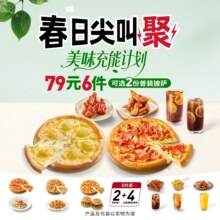 美团 必胜客 含两个大披萨｜低至3.8折79元6件披萨小食套餐