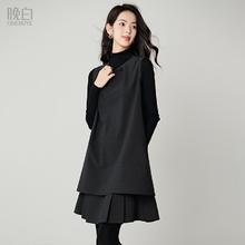 晚白 女子轻奢假两件背心裙