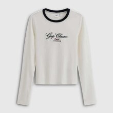 GAP女装 刺绣logo修身针织长袖休闲上衣 792652