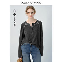 VEGA CHANG 长袖T恤女 深花灰 2026春新款通勤针织宽松上衣