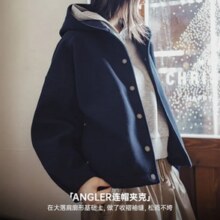 Maden 马登工装 女复古藏青色加厚防风连帽毛呢外套