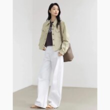 对白 春秋工装风翻领短外套 女式小个子休闲夹克上衣