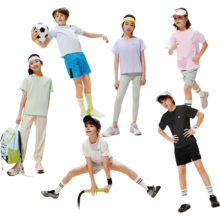 亚瑟士 asics 男女儿童夏季新款吸湿速干短袖T恤短裤 浅蓝色 160