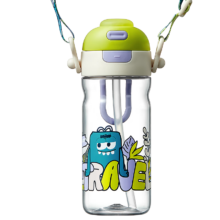 babycare 儿童水杯 二合一吸管杯直饮 600ml 青色 可背可拎