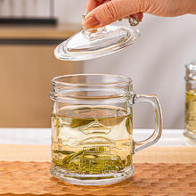 乐唯诗 加厚耐热玻璃茶杯 带盖茶饮杯盖杯 带把杯子办公家用喝水杯泡茶杯 宫廷 350ml 1只