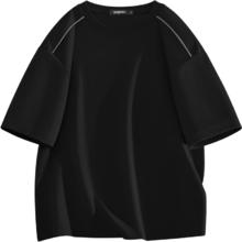 gxgjeans 26夏新品 美式肩部嵌条休闲宽松圆领短袖T恤 黑色