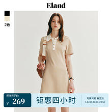 ELAND衣恋 连衣裙女 撞色翻领收腰优雅裙子 卡其色 M 165