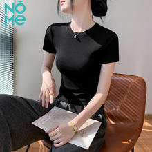 NOMe 螺纹棉圆领短袖T恤女 春夏正肩修身上衣 黑色 XL