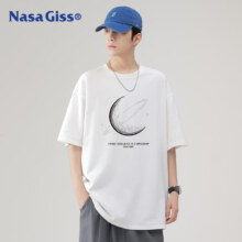 20点:NASA GISS 男款 100%棉 夏季宽松印花短袖 白色 S
