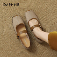 达芙妮 玛丽珍女鞋 夏季复古方头浅口单鞋 杏色