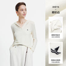 navigare 小帆船黑色V领长袖T恤女士针织上衣