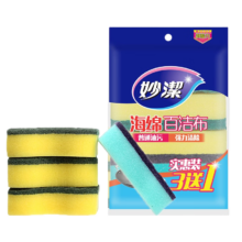 妙洁 海绵百洁布 竹纤维厨房去油污 4片装