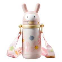babycare 儿童保温杯 316L不锈钢 450ml 欧珀粉 赠直通吸嘴背带款