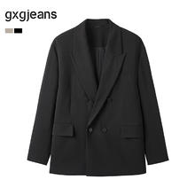 gxgjeans 男装 棕色简约休闲通勤双排扣西服外套 25年春新品