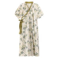 云朵棉 短袖睡袍女 夏季中长款带胸垫 和服睡衣家居服