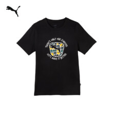 彪马 PUMA 纯棉透气休闲短袖T恤男 夏季印花运动上衣 686393 黑色-01 L (180/100A)