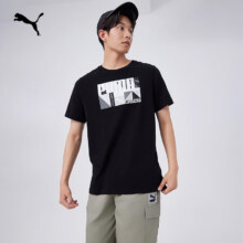 （限S码）彪马 PUMA 纯棉宽松黑色印花休闲短袖T恤男 686380